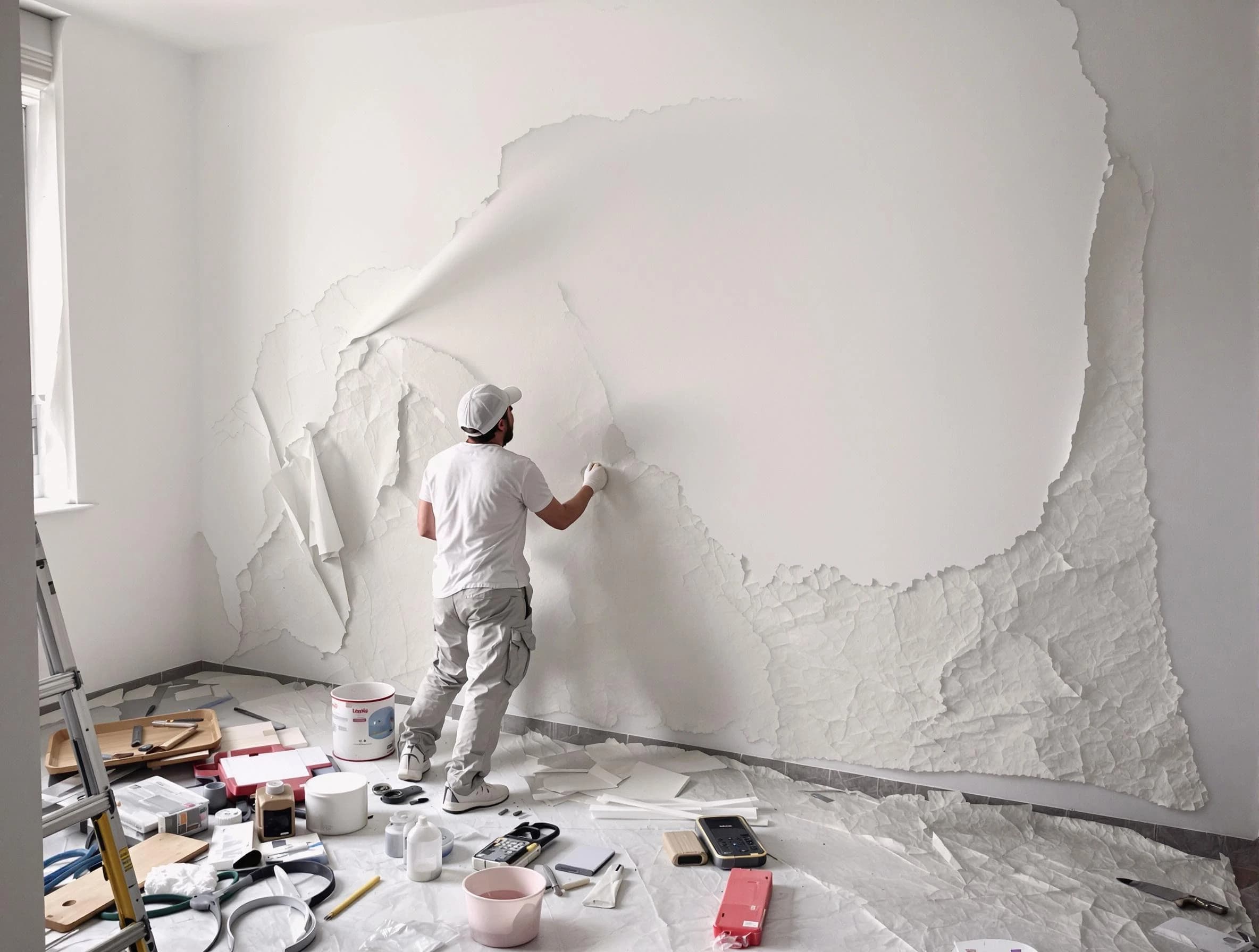Removing old wallpaper to reveal clean walls by Wickliffe House Painters in Wickliffe